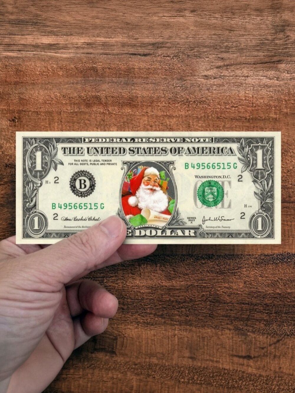 Real $1 Dollar Bill with a STICKER of Santa Claus Collectible Novelty Money Cash